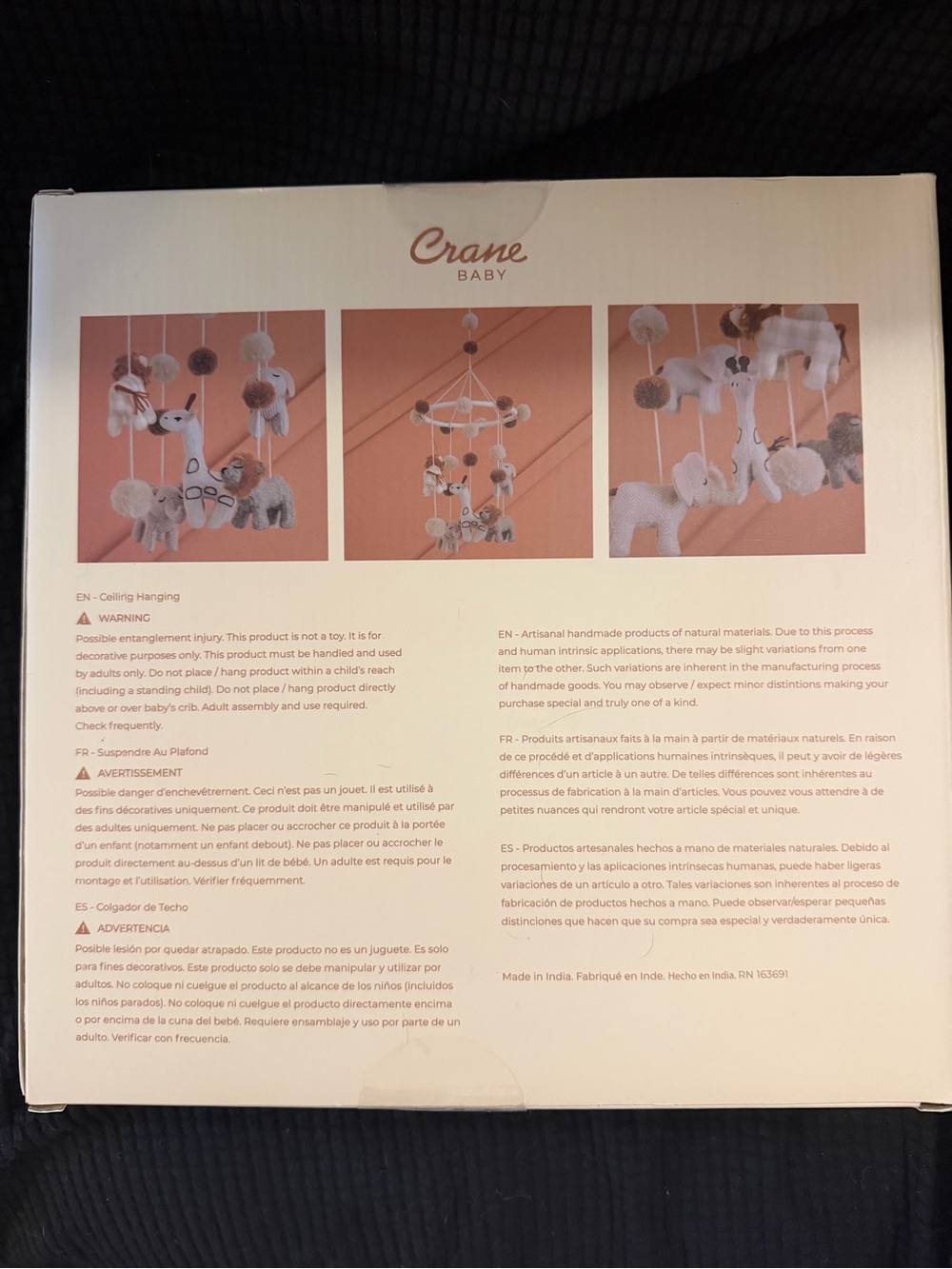 Crane Baby Neutral Animal Mobile Ceiling Hanging - Cream & Brown - Picture 2 of 3